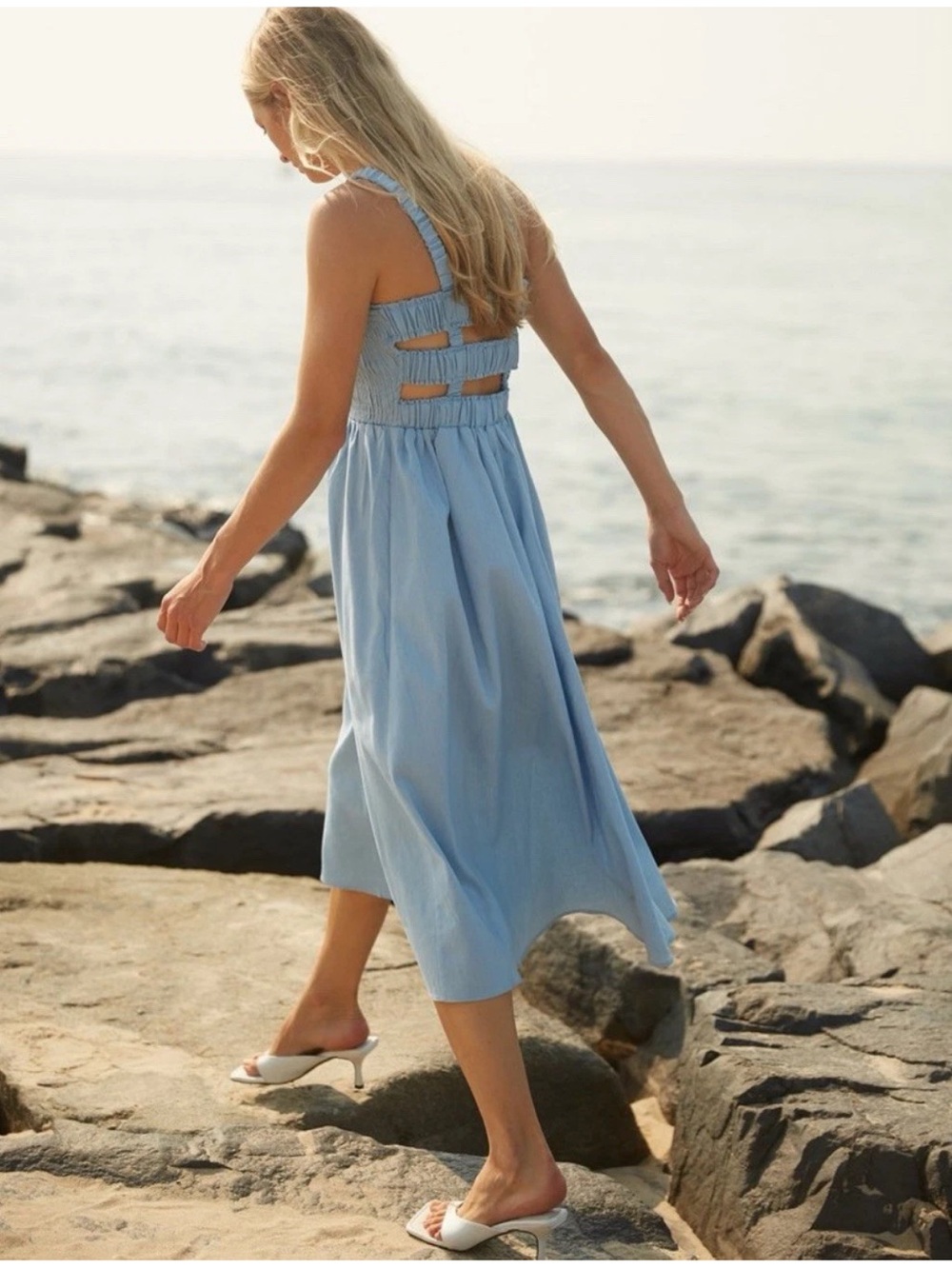 After Market  Garmentory Smocked Chambray Midi Dress Medium Z36